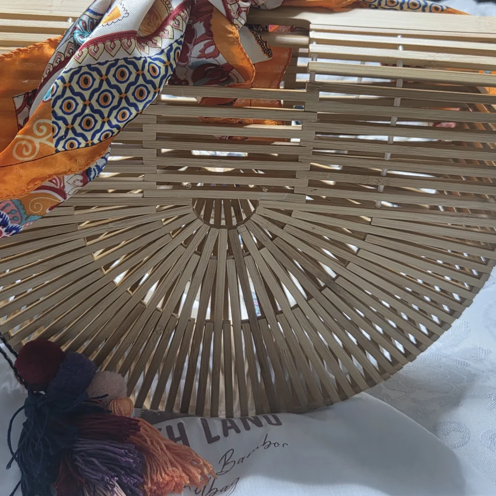 Bamboo Handbag with Colorful Scarf - Picture 1 of 5
